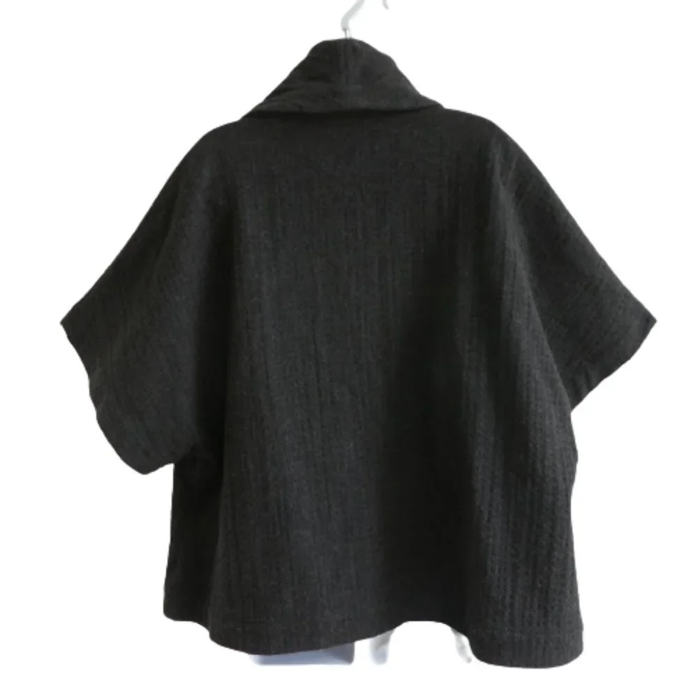 ANGoRa WooL Eileen Fisher Lagenlook Kimono Sleeve Cape Jacket Charcoal M